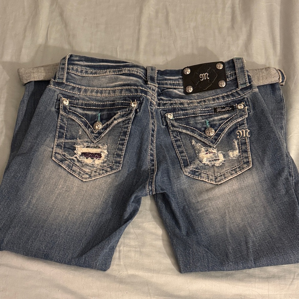 Miss Me Distressed Blue Cropped Jeans